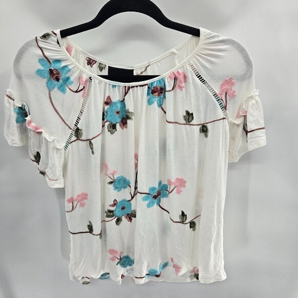 Liv Los Angeles White Blue Pink Floral Embroidered Size Small - Picture 1 of 11